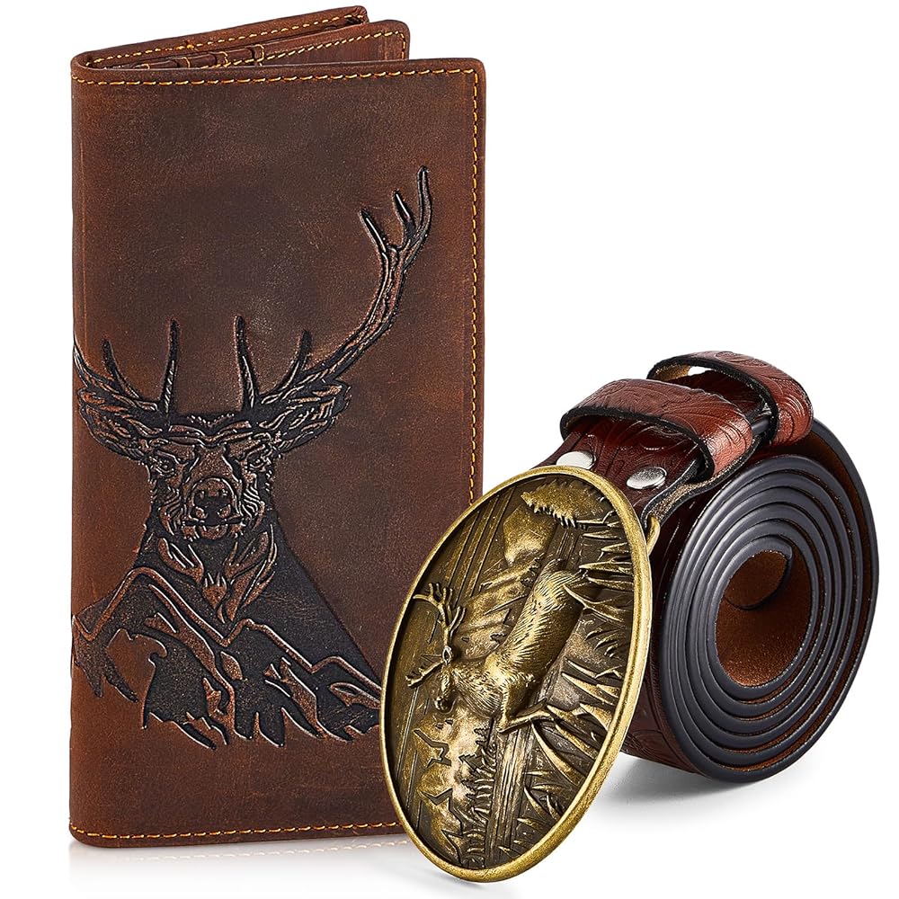Paterrdeer Long Wallet for Men Deer Leather Bifold Rodeo